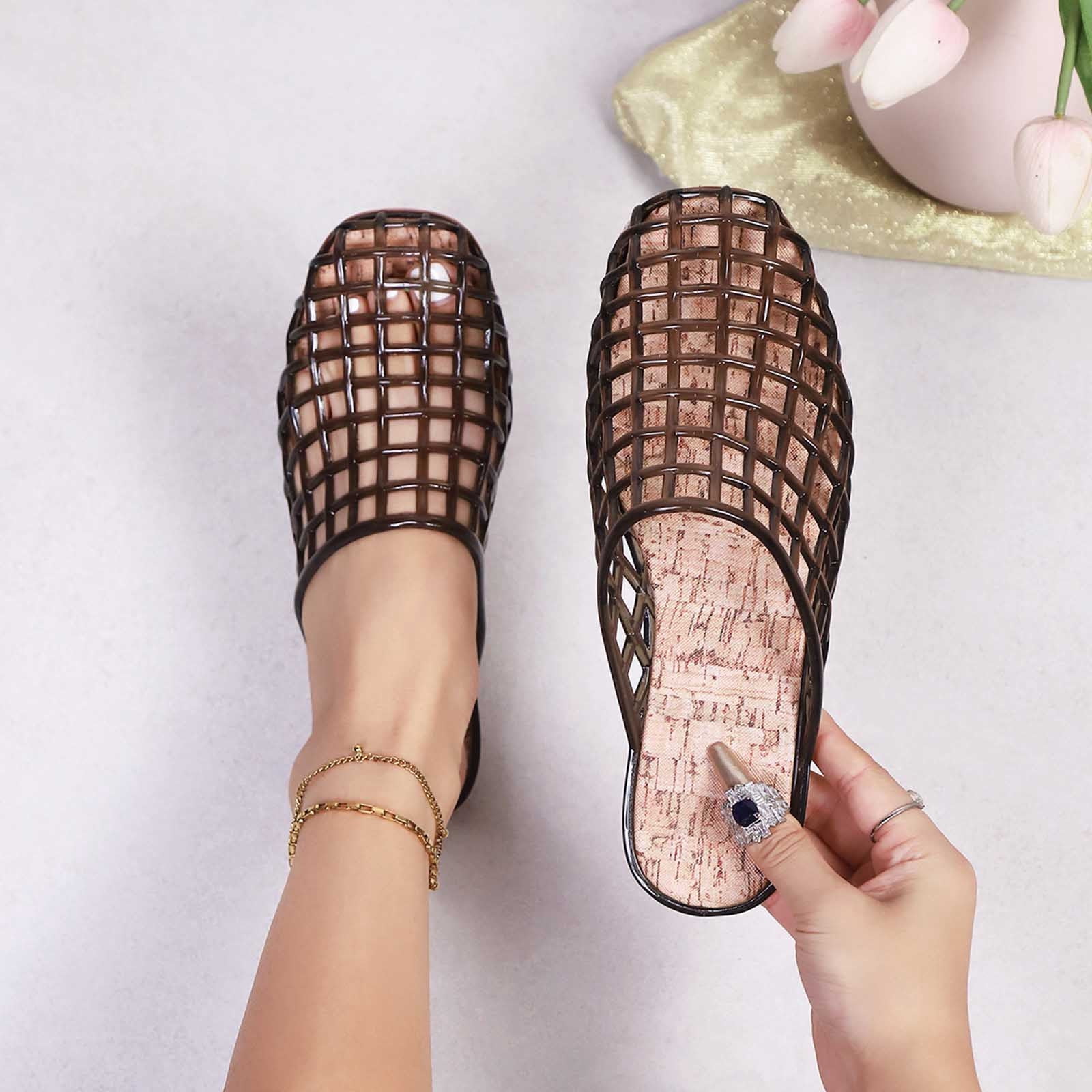 Women Summmer Vintage Soft Leather Cutout Flat Sandals FG1028