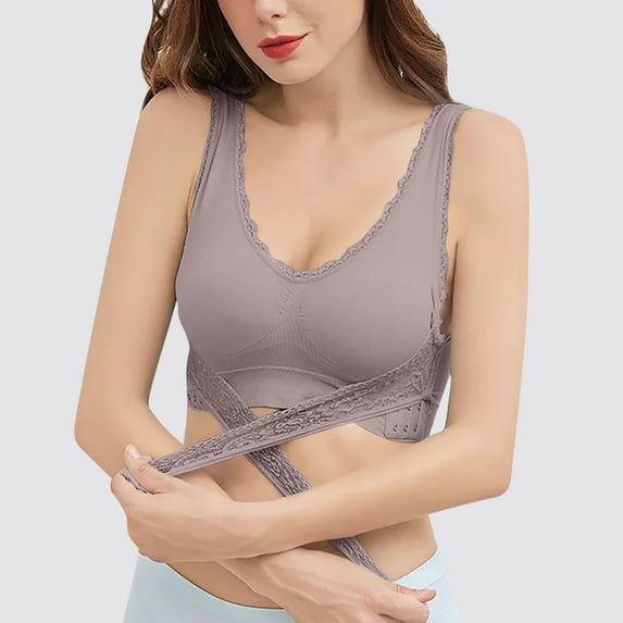 Censtreet Women's Front Closure Bras Posture Full Coverage Plus Size Underwire Unlined Back Support Seamless Bra