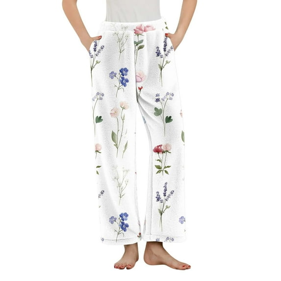 Censtreet Women's Fuzzy Flannel Pajama Pants Warm Cozy Pj Bottoms Winter Lounge Pants Sleepwear Plaid Striped Polka Dots Multiple Styles
