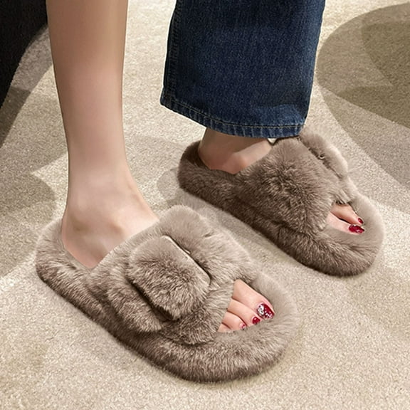 Censtreet Women's Fuzzy Slip-on Slippers Warm Cozy Soft Lightweight Memory Foam Indoor House Shoes