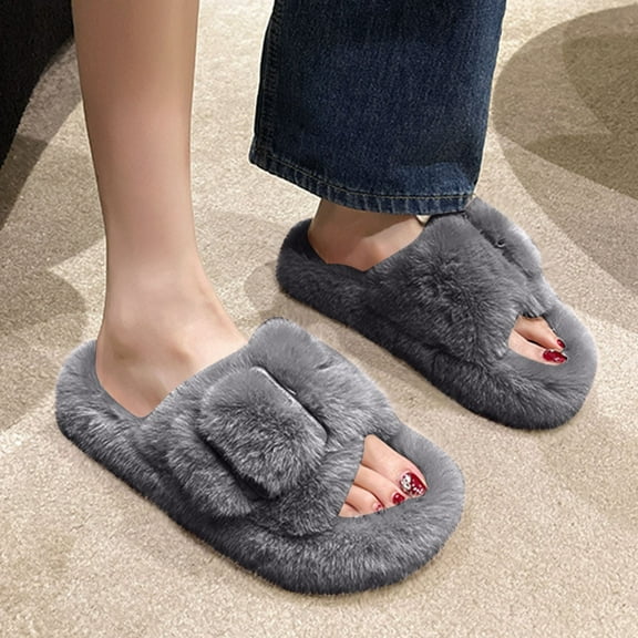 Censtreet Women's Fuzzy Slip-on Slippers Warm Cozy Soft Lightweight Memory Foam Indoor House Shoes
