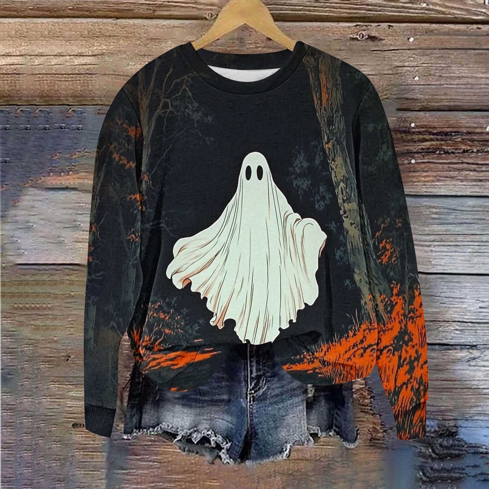 Censtreet Women's Halloween Figure Graphic Print Sweatshirt Round Neck ...