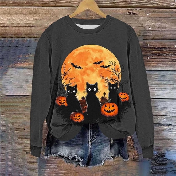Censtreet Women's Halloween Figure Graphic Print Sweatshirt Round Neck ...