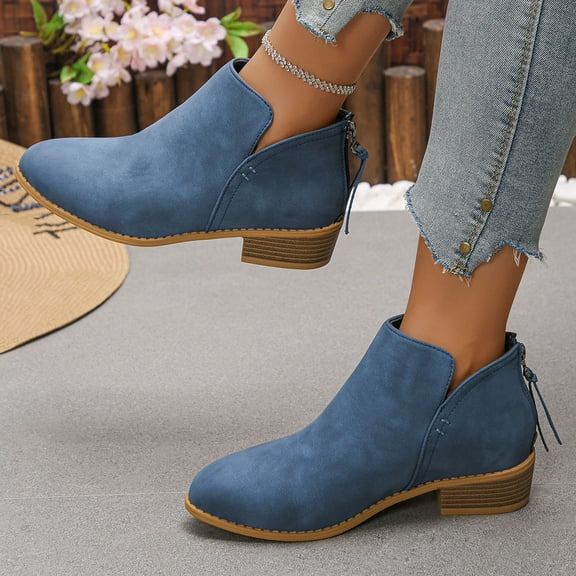 Censtreet Women's Low Heel Chelsea Ankle Boots Fashion Slip On Elastic Fall Booties Shoes