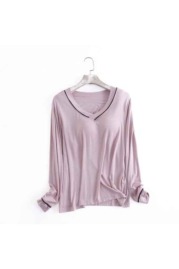 Women 's Modal T Shirt Bra Long Sleeve Pajama Yoga Top Padded Casual Top Tee M-XXL