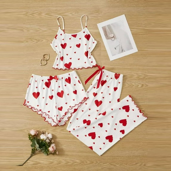 Censtreet Women's Pajama Set,2-Piece Cami and Shorts Set,Heart Sleepwear Loungewear