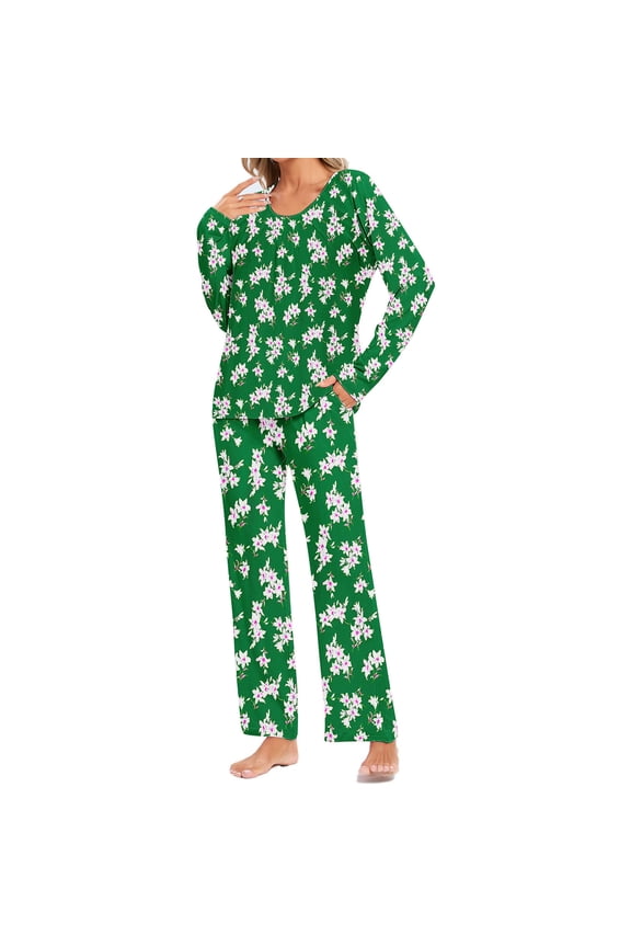 Women's Pajama Set, 2 Piece Lounge Outfits Button-Down Sleepwear Long Sleeve With Pockets Ladies Pjs