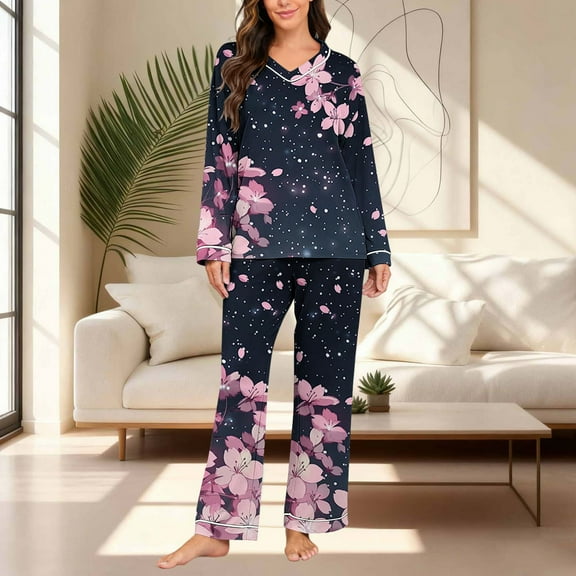 Censtreet Women's Pajama Set, 2 Piece Lounge Outfits Printed Sleepwear Fall Long Sleeve Long Pant Ladies Pjs