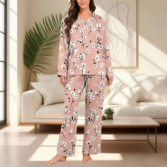 Censtreet Women's Pajama Set, 2 Piece Lounge Outfits Printed Sleepwear Fall Long Sleeve Long Pant Ladies Pjs
