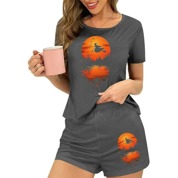 Censtreet Women's Pajama Sets Halloween Short Sleeve Pjs 2 Piece Top and Shorts Sleepwear Comfy Soft Lounge Sets S-XL