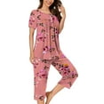 thumbnail image 1 of Censtreet Women's Pajama Sets Short Sleeve Sleepwear Round Neck Pj Loungewear Top and Capri Pants with Pockets, 1 of 5