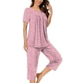 thumbnail image 1 of Censtreet Women's Pajama Sets Short Sleeve Sleepwear Round Neck Pj Loungewear Top and Capri Pants with Pockets, 1 of 6