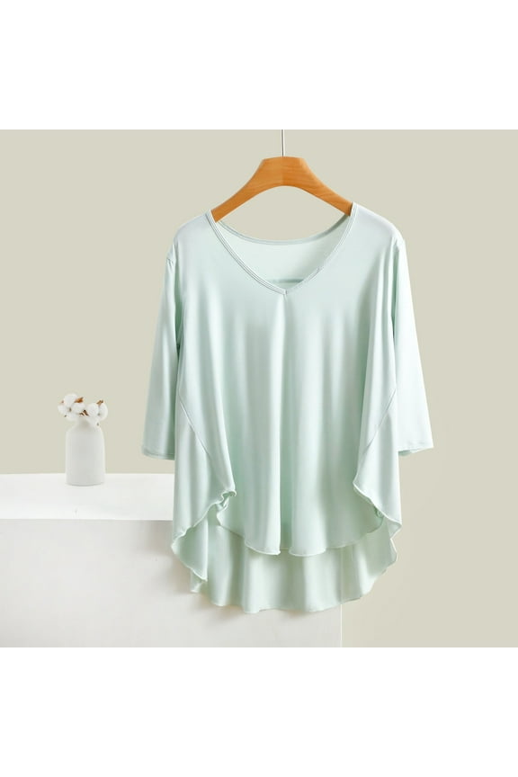 Women's Pajama Top V-Neck 3/4 Sleeves Soft Tops Loose Sleepwear T-shirt Home Wear Pajama Blouse