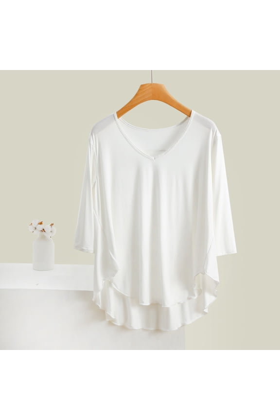 Women's Pajama Top V-Neck 3/4 Sleeves Soft Tops Loose Sleepwear T-shirt Home Wear Pajama Blouse