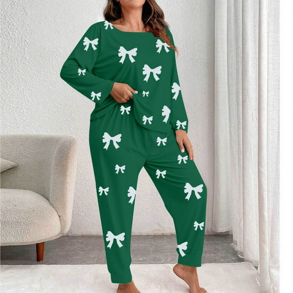 Censtreet Women's Plus Size 2 Piece Pajama Set Long Sleeve Shirt with Long Pajama Pant Printed Pj Lounge Sets XL-5XL