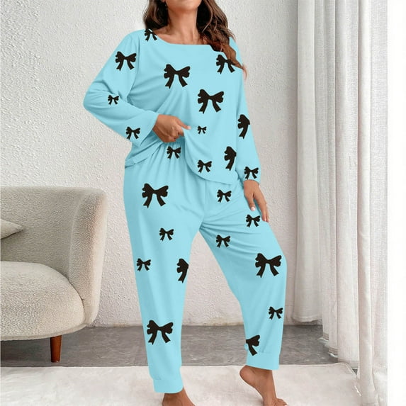 Censtreet Women's Plus Size 2 Piece Pajama Set Long Sleeve Shirt with Long Pajama Pant Printed Pj Lounge Sets XL-5XL