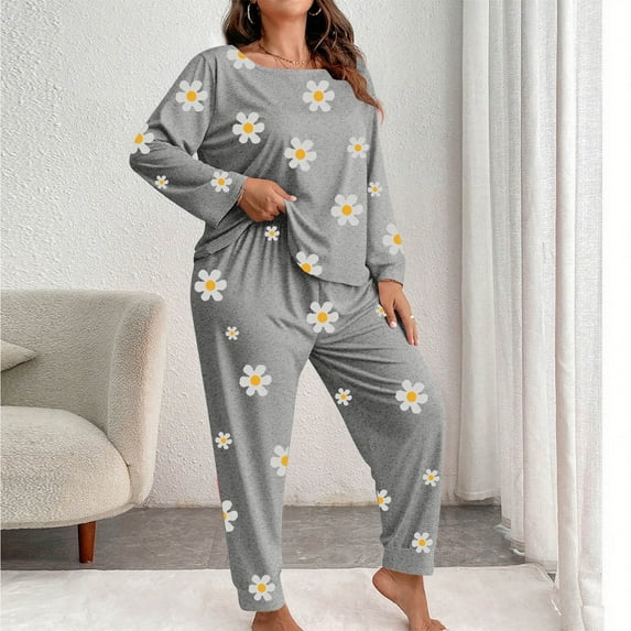 Censtreet Women's Plus Size 2 Piece Pajama Set Long Sleeve Shirt with Long Pajama Pant Printed Pj Lounge Sets XL-5XL