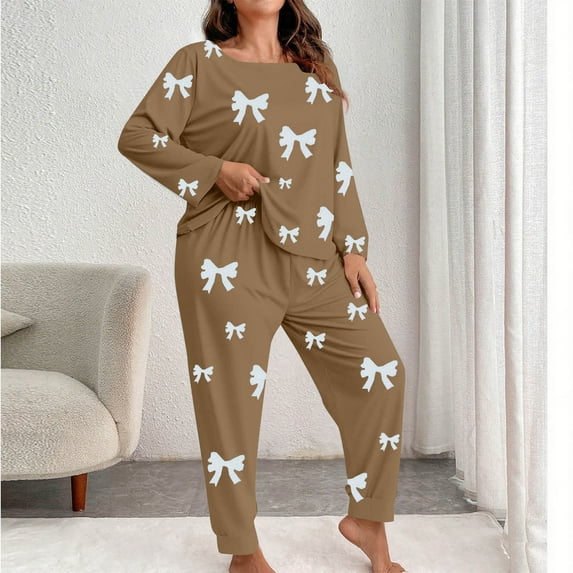 Censtreet Women's Plus Size 2 Piece Pajama Set Long Sleeve Shirt with Long Pajama Pant Printed Pj Lounge Sets XL-5XL
