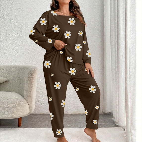 Censtreet Women's Plus Size 2 Piece Pajama Set Long Sleeve Shirt with Long Pajama Pant Printed Pj Lounge Sets XL-5XL