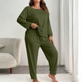 thumbnail image 1 of Censtreet Women's Plus Size Fashionable Solid Color Long Sleeved Pants Casual Home Suit Set, 1 of 4