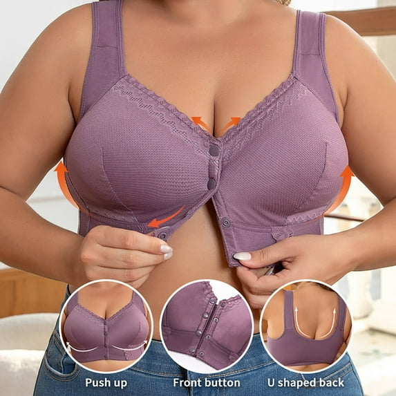 Censtreet Women's Plus Size Full Coverage Front Closure Posture Back Unpadded Wireless Double Support Bra