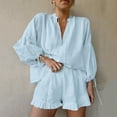thumbnail image 1 of Censtreet Women's Short Sleeve Pajama Sets with Pockets Casual V Neck 2 Piece Lounge Sets, 1 of 3