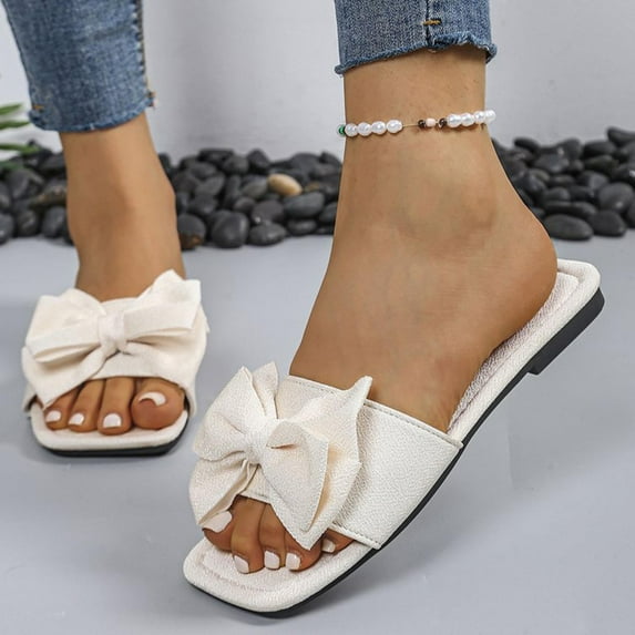Censtreet Women's Slide Sandals Fashion Square Open Toe with Cushioned Footbed Slippers for Beach Size
