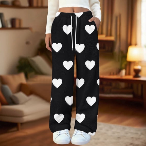 Censtreet Women's Soft Flannel Fall Winter Pajama Pants Elastic Sleepwear Pocket Lounge Comfy Pajama Pants Plaid Heart Star Stripe