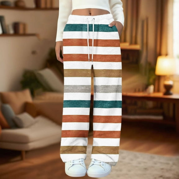 Censtreet Women's Soft Flannel Fall Winter Pajama Pants Elastic Sleepwear Pocket Lounge Comfy Pajama Pants Plaid Heart Star Stripe
