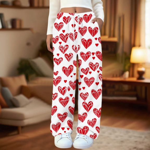 Censtreet Women's Soft Flannel Fall Winter Pajama Pants Elastic Sleepwear Pocket Lounge Comfy Pajama Pants Plaid Heart Star Stripe