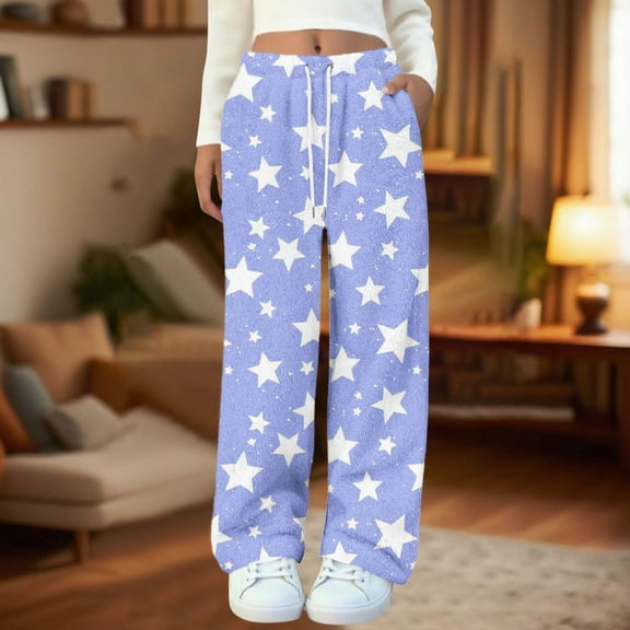 Censtreet Women's Soft Flannel Fall Winter Pajama Pants Elastic Sleepwear Pocket Lounge Comfy Pajama Pants Plaid Heart Star Stripe