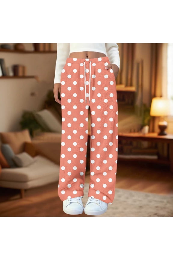 Women's Soft Flannel Fall Winter Pajama Pants Elastic Sleepwear Pocket Lounge Comfy Pajama Pants Plaid Heart Star Stripe