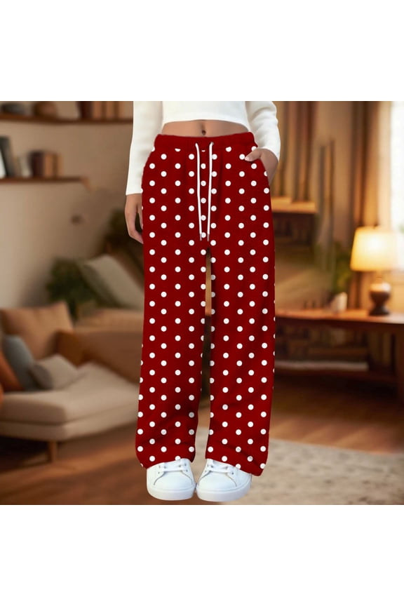 Women's Soft Flannel Fall Winter Pajama Pants Elastic Sleepwear Pocket Lounge Comfy Pajama Pants Plaid Heart Star Stripe