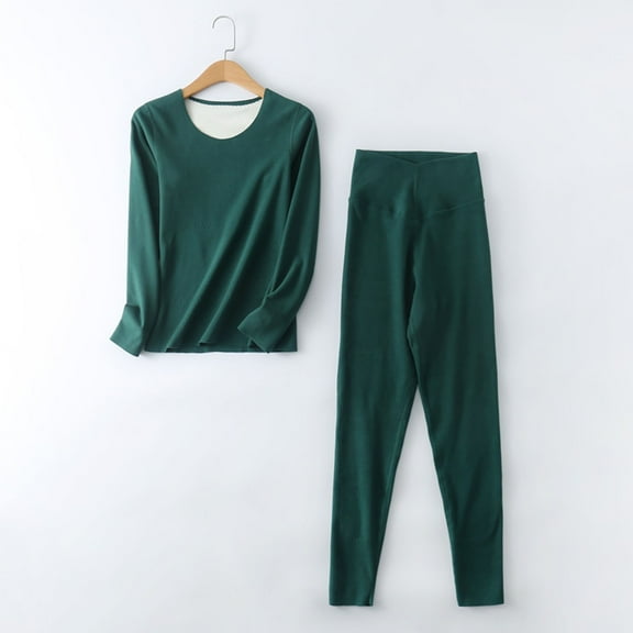 Censtreet Women's Solid Color Thick Warm Pajama Sets,Long Sleeves Top and Pants 2 Piece Sleepwear,Snug-Fit Sleepwear Sets