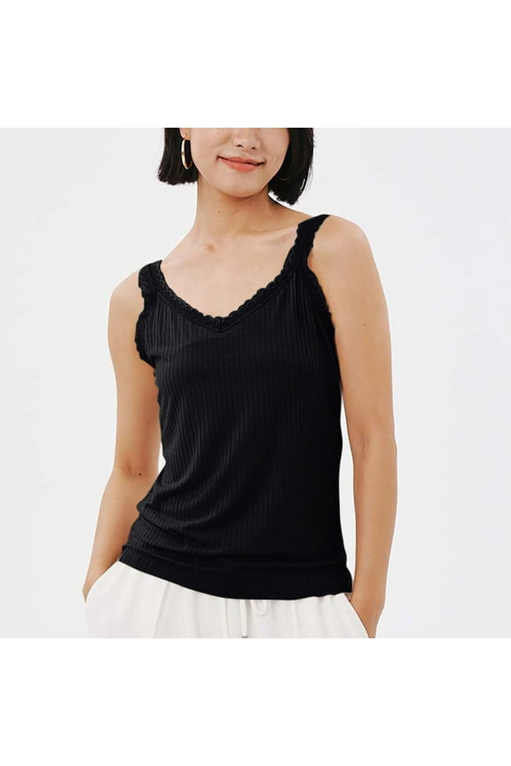 Women's Tank Top Stretch Cotton V Neck Ribbed Sleeveless T-Shirt, Camiseta sin Mangas para Mujer