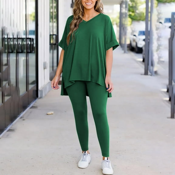 Censtreet Women's V-neck Pajamas Set Short Sleeve Sleepwear Tops with Long Pants Pjs Set Nightwear