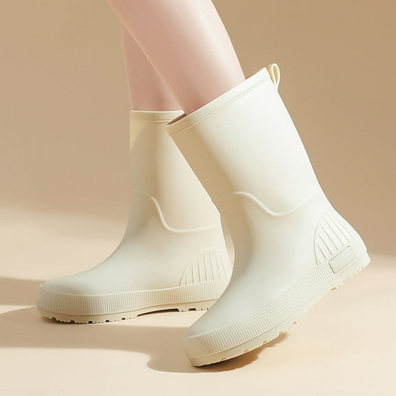 Censtreet Women's Waterproof Trendy Outdoor Fall Winter Height-Increasing Heel Mid-Calf Rain Boots