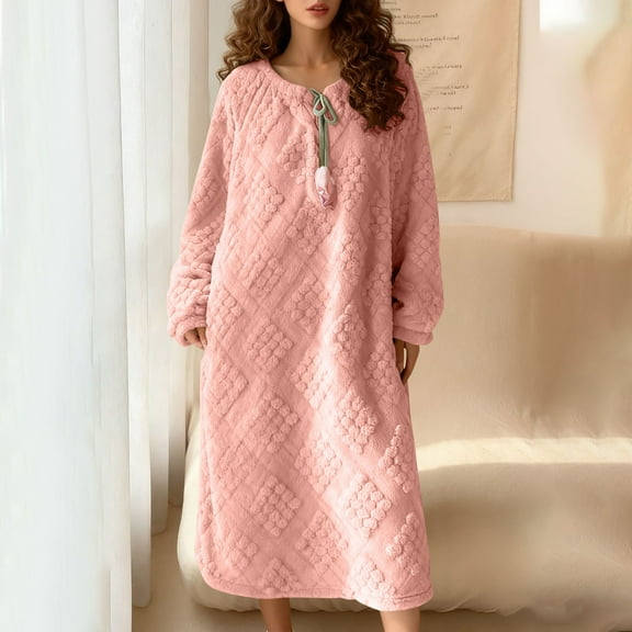 Censtreet Women's Winter Nightgown, Plush Fleece Sleep Dress, Thick Warm Home Dress Sleepwear