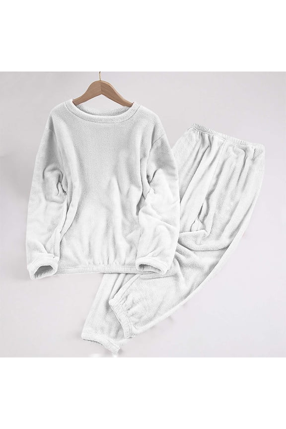 Women's Winter Pajama Set,Warm Basic Plush Fleece Pajamas,2 Piece Long Sleeve Top and Elastic Waist Pants Homewear