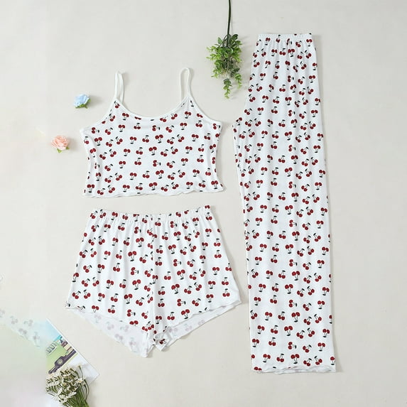 Censtreet Womens 3 Piece Pajama Sets Soft Sleeveless Tank Top and Shorts Pants Lounge Set