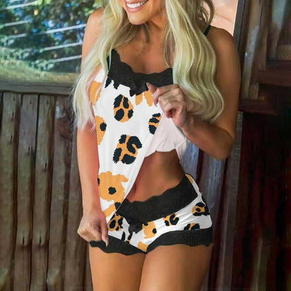 Censtreet Womens Cami Pajama Sets Soft Shorts Set Camisole 2 Piece Cami Shorts Pj Nightwear