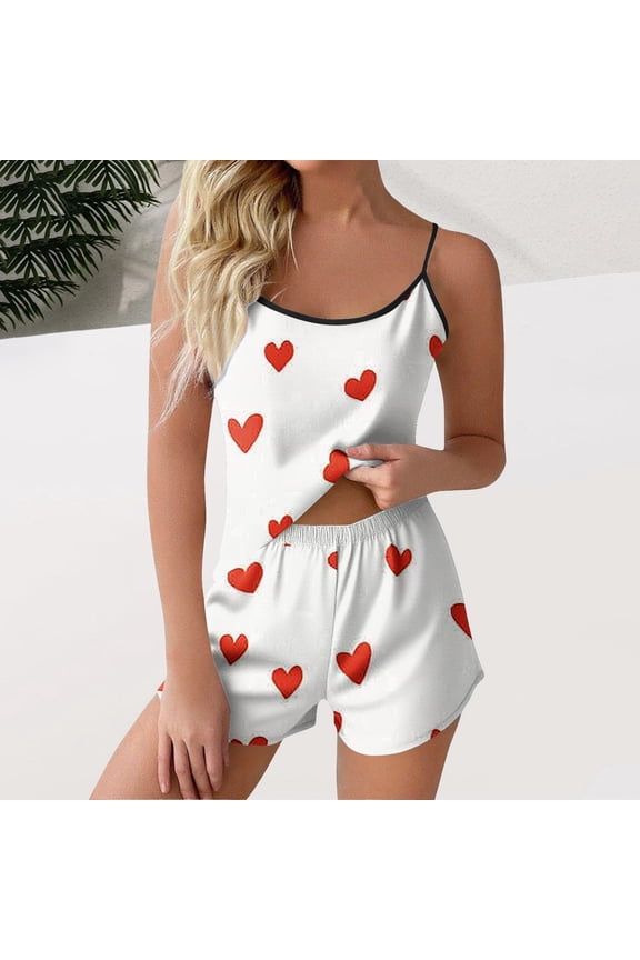 Womens Cami Pajama Sets Soft Shorts Sleepwear Printed Set Camisole 2 Piece Cami Shorts Pj Nightwear