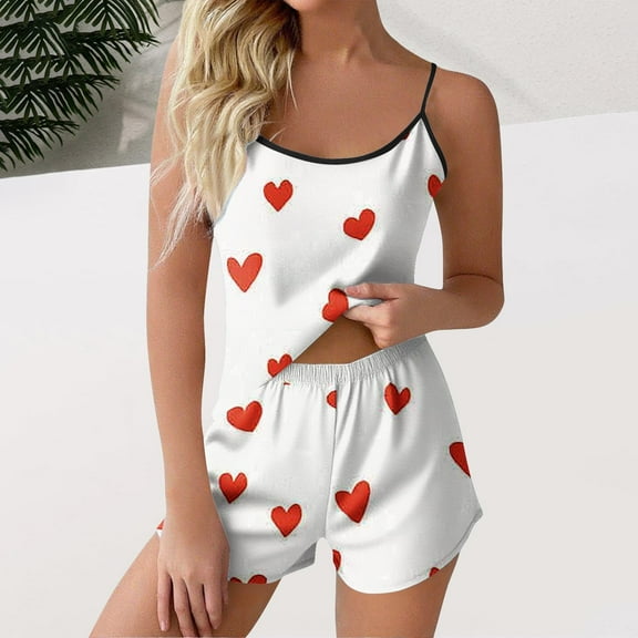 Censtreet Womens Cami Pajama Sets Soft Shorts Sleepwear Printed Set Camisole 2 Piece Cami Shorts Pj Nightwear