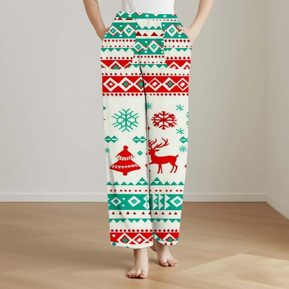 Censtreet Womens Christmas Flannel Pajama Pants Fuzzy Fleece Cozy Warm Lounge Pants Winter Printed Wide Leg Pj Bottoms S-3XL