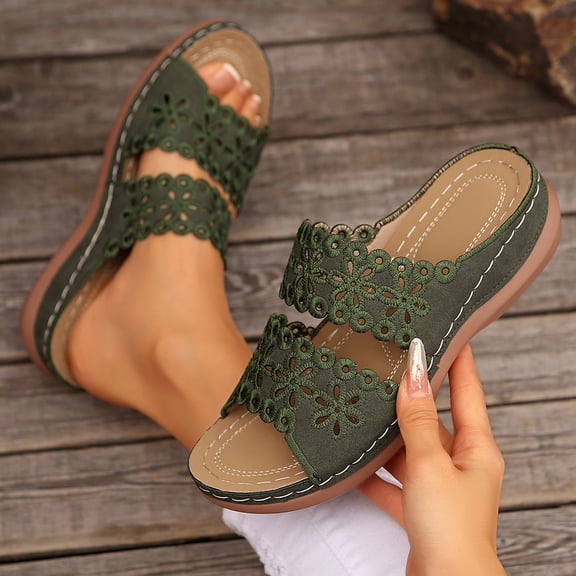 Censtreet Womens Flat Sandals Fashion Slides Open Toe Dressy Sandal Slip on Slippers Flat Sandals for Summer Beach Vacation