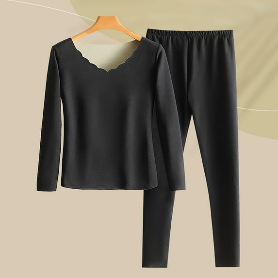 Censtreet Womens Lined Thermal Base Layer Set Long Sleeve Shirt & Leggings for Cold Weather Lounge Set for Women