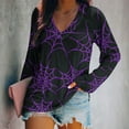 thumbnail image 1 of Censtreet Womens Long Sleeve T Shirts Halloween Print Henley Tops Ladies Graphic Tees Casual V Neck Loose Fit Blouse, 1 of 5