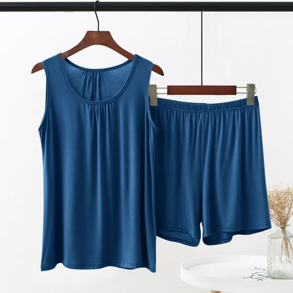 Censtreet Womens Pajama Set 2 Pieces Sleeveless Short Sleepwear Nightwear Soft Modal Classic Pjs Lounge Sets