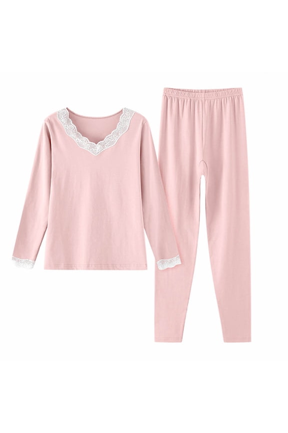 Womens Pajama Sets Cotton 2 Piece Fall Winter Lounge Set Basic Long Sleeve Pj Set Comfy Loungewear Warm Sleepwear