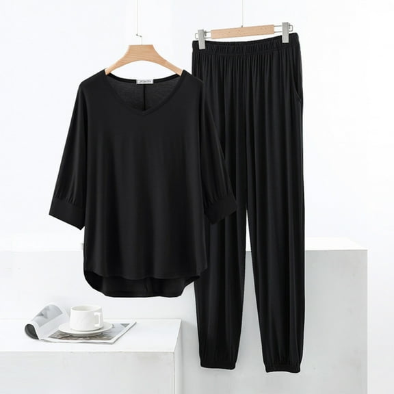 Censtreet Womens Pajama Sets Soft Modal Pj Short Sleeve Top with Pants Sleepwear 2 Piece Loungewear,M-2XL